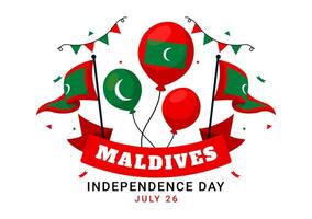 Happy Maldives Independence Day Illustration on 26 July with Maldivian Wavy Flag and Ribbon in Flat Cartoon Background Design vector