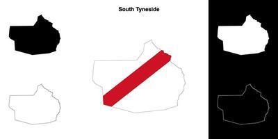 sur Tyneside blanco contorno mapa conjunto vector