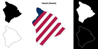 Hawaii County, Hawaii outline map set vector