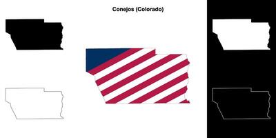 Conejos County, Colorado outline map set vector