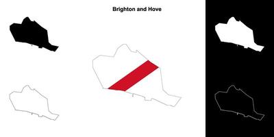 Brighton and Hove blank outline map set vector