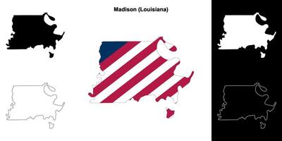 Madison Parish, Louisiana outline map set vector