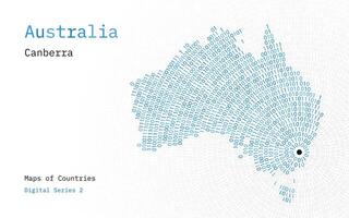 un mapa de Australia representado en ceros y unos en el formar de un círculo. el capital, Canberra, es mostrado en el centrar de el circulo vector