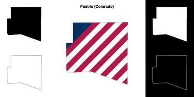 Pueblo County, Colorado outline map set vector