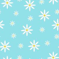 Seamless pattern with different sized buds of summer flowers. Chamomiles on a blue background vector