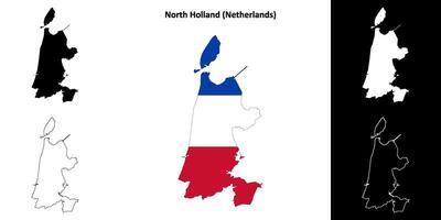 North Holland province outline map set vector