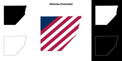 Alamosa County, Colorado outline map set vector