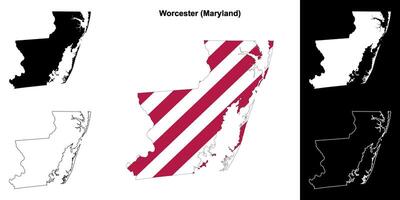 Worcester County, Maryland outline map set vector