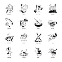 Set of Thanksgiving Food and Accessories Doodle Icons vector
