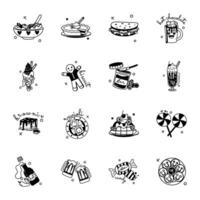 Pack of Traditional Cuisines and Sweets Glyph Stickers vector