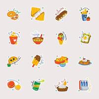 Bundle of 16 Snacks and Desserts Flat Stickers vector