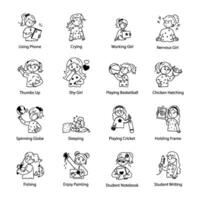 Modern Doodle Icons Depicting Girl Characters vector