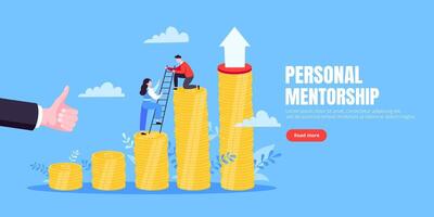 negocio mentor ayuda mejorar carrera y dinero pilas creciente. vector