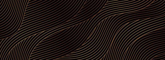 Black abstract background with golden wavy pattern vector