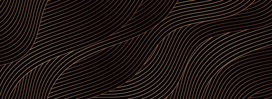 Black abstract background with golden wavy pattern vector