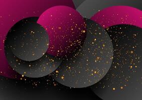 Black and purple circles with golden dots abstract background vector