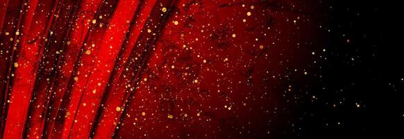 Dark red grunge glossy stripes abstract background with golden particles vector