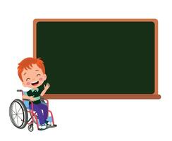 cute boy pointing at the classroom board vector