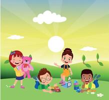 Illustration cute little kids vector