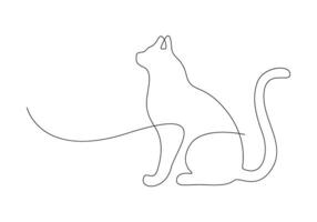 Continuous single line drawing of cute cat digital illustration vector