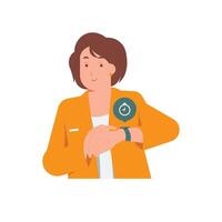 Time management, Young Businesswoman corporate checking the time on wrist watch concept illustration vector
