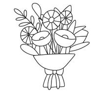 Doodle bouquet with flowers. Hand drawn art. vector