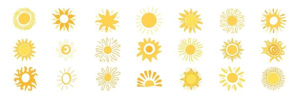 Set abstract sun in flat style. Hand drawn art. vector