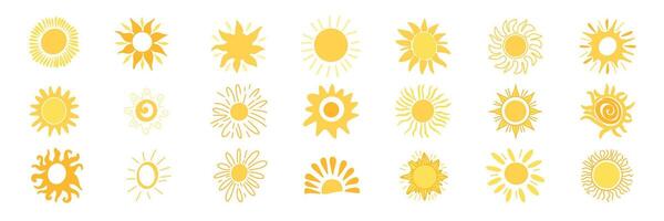 Set abstract sun in flat style. Hand drawn art. vector