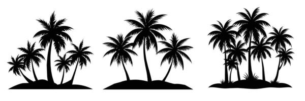 Collection of palm trees islands silhouette. Hand drawn art. vector