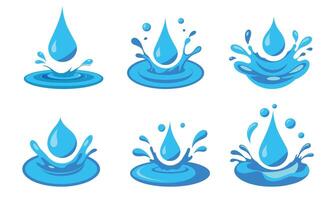 Set of drop and splash water in flat style. Hand drawn art. vector