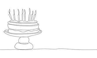 Cake one line continuous. Line art cake with candles. Hand drawn art. vector