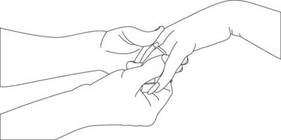 One line drawing hand holding on white background vector