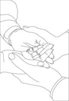 One line drawing hand holding on white background vector