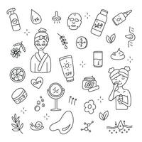 Facial skin care set. illustration in doodle style vector