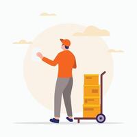 Warehouse courier worker check goods delivery service inventory management flat illustration vector