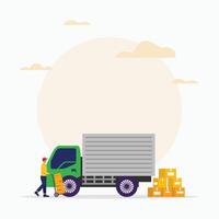 Delivery service courier and truck shipping with a boxes concept flat illustration vector