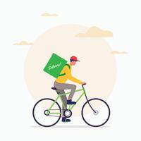 Bicycle delivery with man flat illustration vector