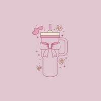 cute coquette style illustration of drinking fountain in pink color and with a bow vector