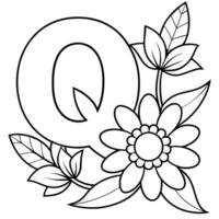 alfabeto q colorante página con el flor, q letra digital contorno floral colorante página, a B C colorante página vector