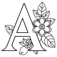 alfabeto un colorante página con el flor, un letra digital contorno floral colorante página, a B C colorante página vector