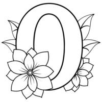 Alphabet O coloring page with the flower, O letter digital outline floral coloring page, ABC coloring page vector