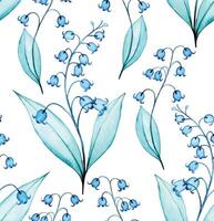 watercolor seamless pattern with transparent lily of the valley flowers. print with spring flowers, x-ray vector