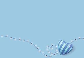 Blue banner, balloons with hearts and string lights arranged in a heart shape vector