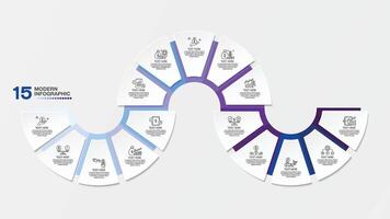 azul tono circulo infografía con 15 pasos, proceso o opciones vector