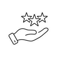 Hand Holds Stars Line Icon, Best Feedback Concept. Success Linear Pictogram. Positive Review, Good Quality Service Outline Symbol. Client Experience. Editable Stroke. Isolated Illustration vector