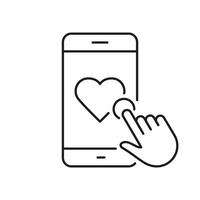 Like Button Line Icon. Click On Heart Shape Button In Smartphone Linear Pictogram. Social Media Notification Outline Symbol. Network Online Sign. Editable Stroke. Isolated Illustration vector