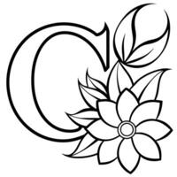 Alphabet C coloring page with the flower, C letter digital outline floral coloring page, ABC coloring page vector