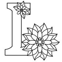 Alphabet L coloring page with the flower, L letter digital outline floral coloring page, ABC coloring page vector