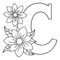 Alphabet C coloring page with the flower, C letter digital outline floral coloring page, ABC coloring page vector