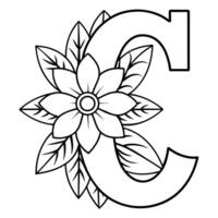 Alphabet C coloring page with the flower, C letter digital outline floral coloring page, ABC coloring page vector